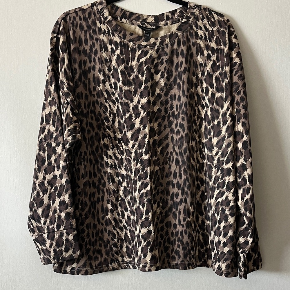 Banana Republic Leopard Print Long Sleeve Blouse in Brown and Cream